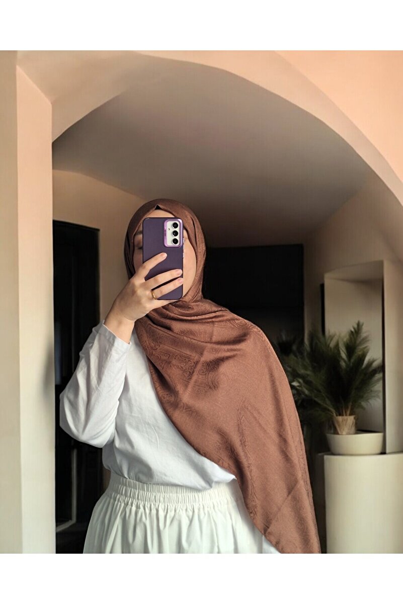 Etnik Monogram Safir Şal - Soğan Kabuğu