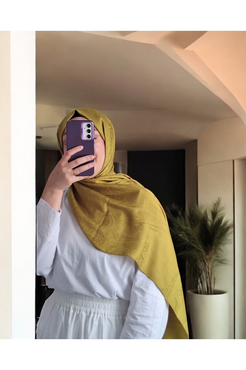 Etnik Monogram Safir Şal - Olive