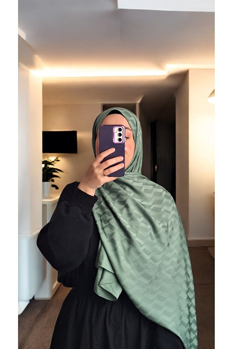 Su Yolu Serisi Geometrik Desen Şal - Mint Yeşili