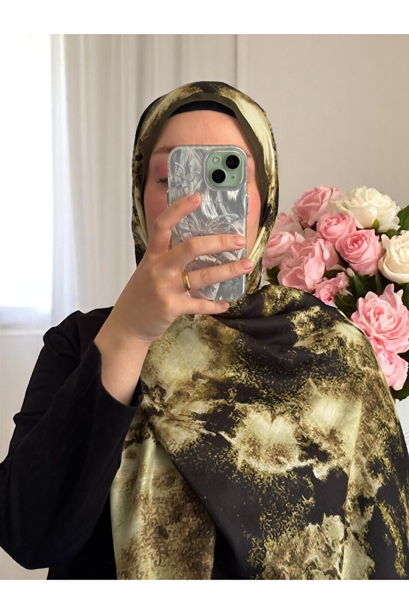 Bohem Serisi Bohem Desen Pamuklu Dijital Soft Şal - Haki