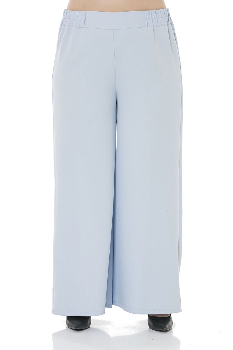 Plus Size Waist Side & Back Elasticated Wide-Leg Double-Fabric Trousers &mdash; Baby Blue