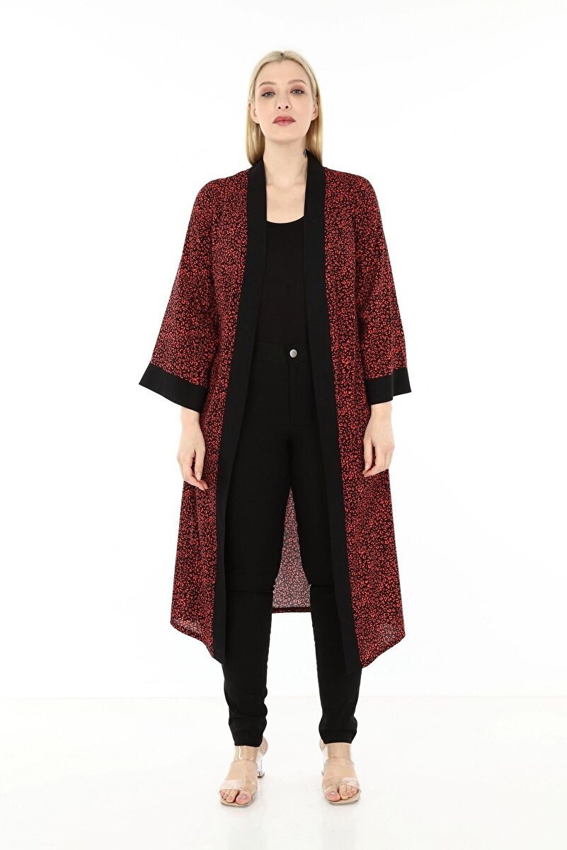 Plus Size Shawl Collar Belted Side-Slit Long Kimono &mdash; Black