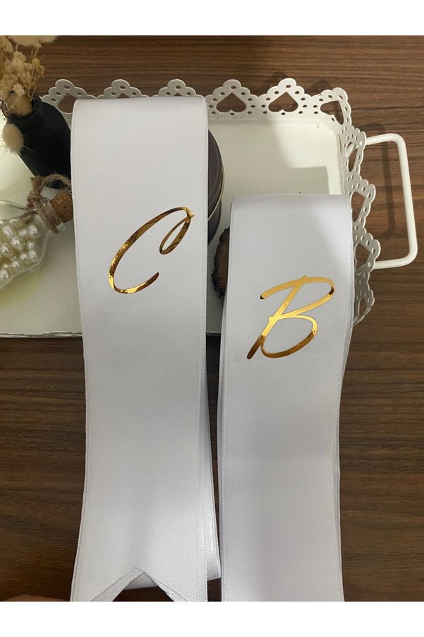 Takı Kurdelesi 6 Cm Eninde 2 Metre 2 Adet Beyaz Renk Gold Baskı