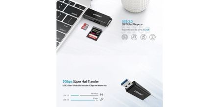 Ugreen USB 3.0 SD ve Micro SD Kart Okuyucu Siyah Özellikleri
