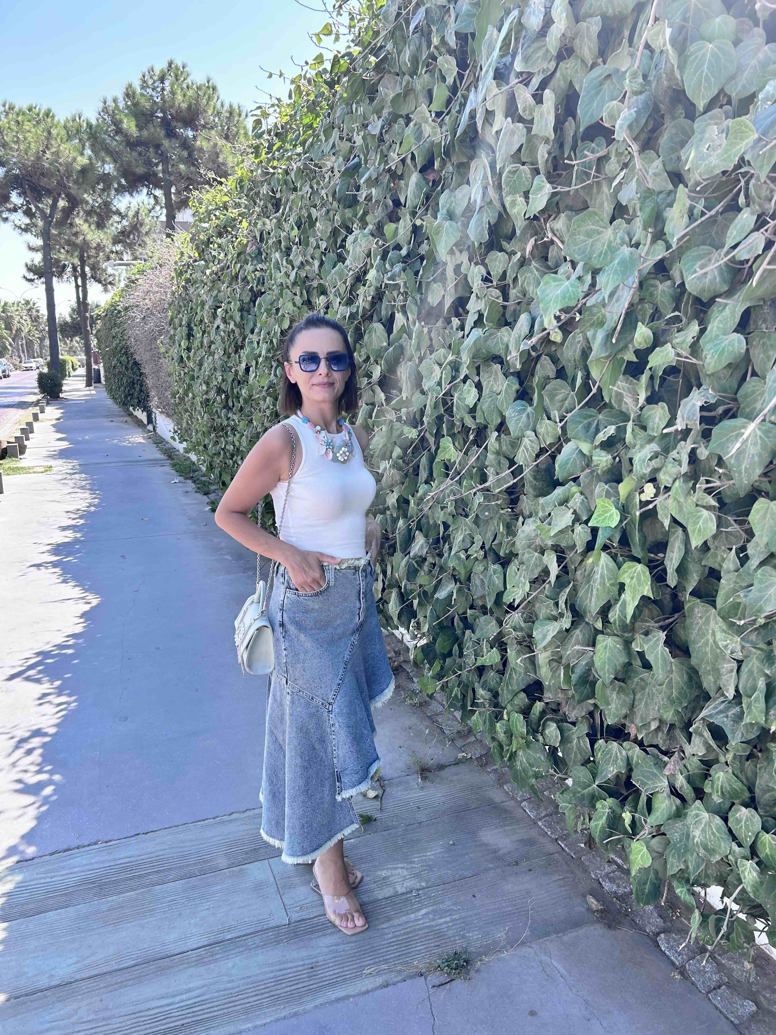 80547 Tint Yıkama Asimetrik Denim Etek-Tint | ETEK | Dilvin