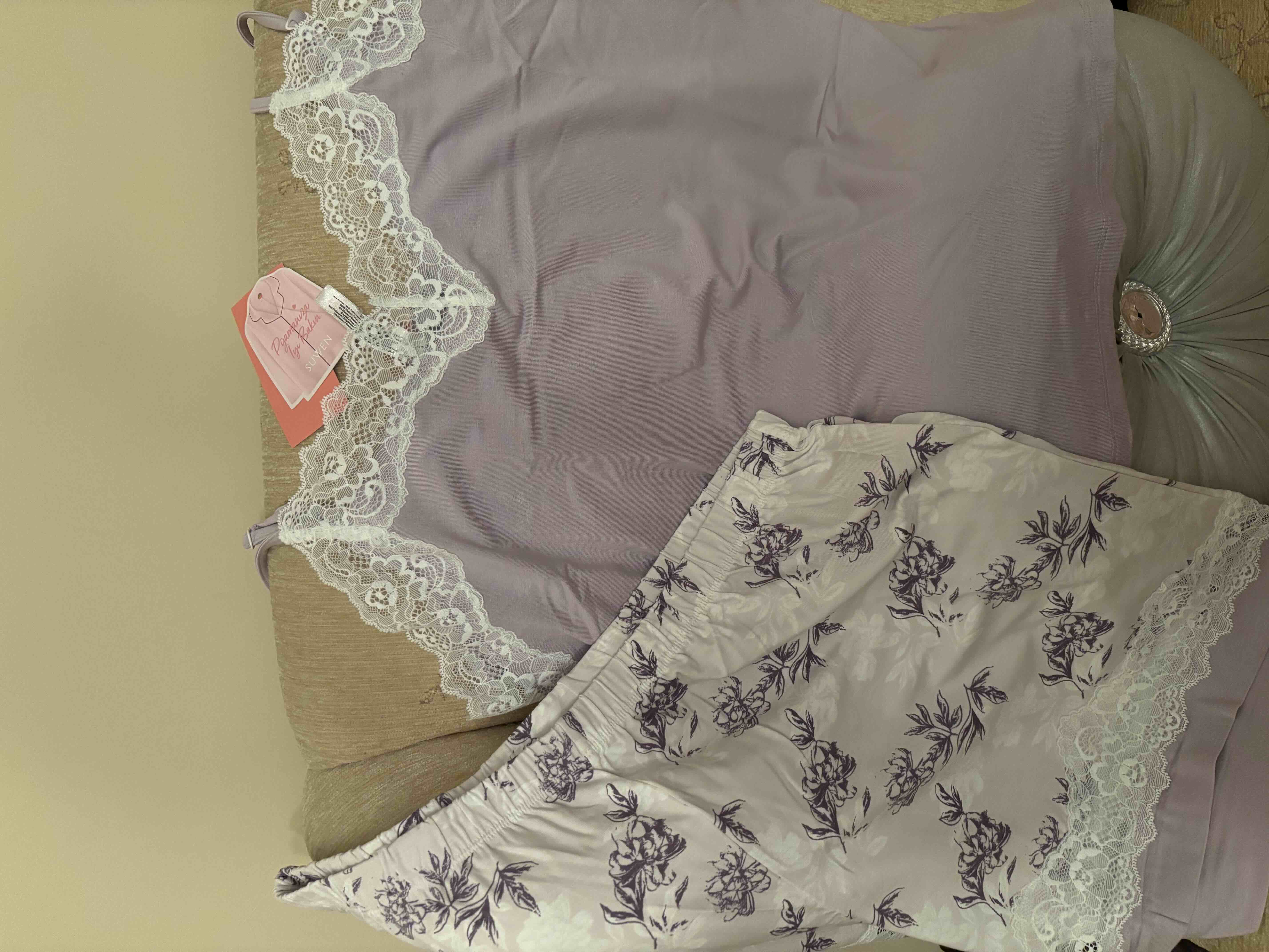 Lila Desenli Lenora Atlet Şort Pijama Takımı | SUWEN