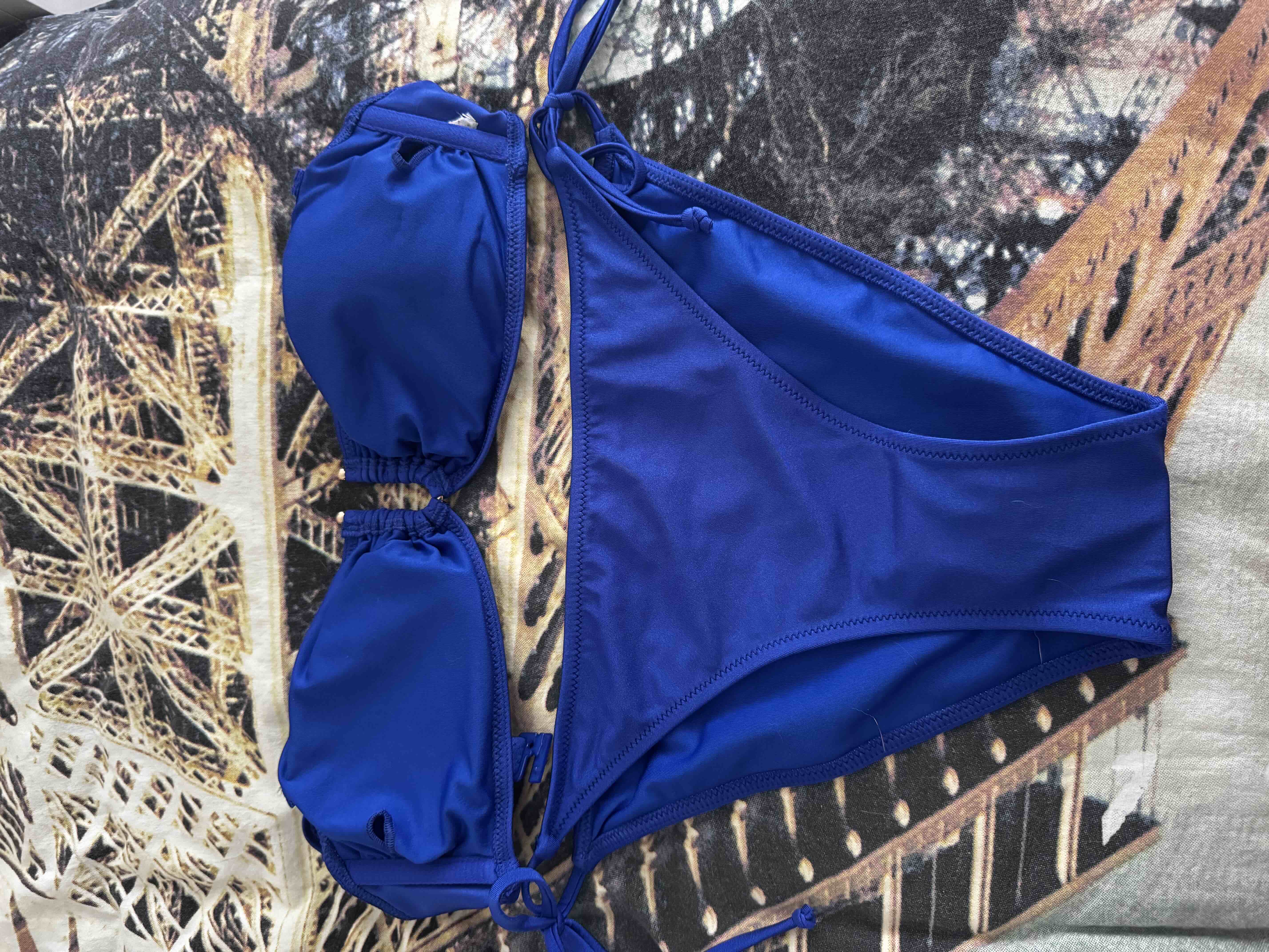 Saks Metal Aksesuarlı Straplez Bikini Üst | SUWEN Saks Metal Aksesuarlı Straplez Bikini Üst | SUWEN