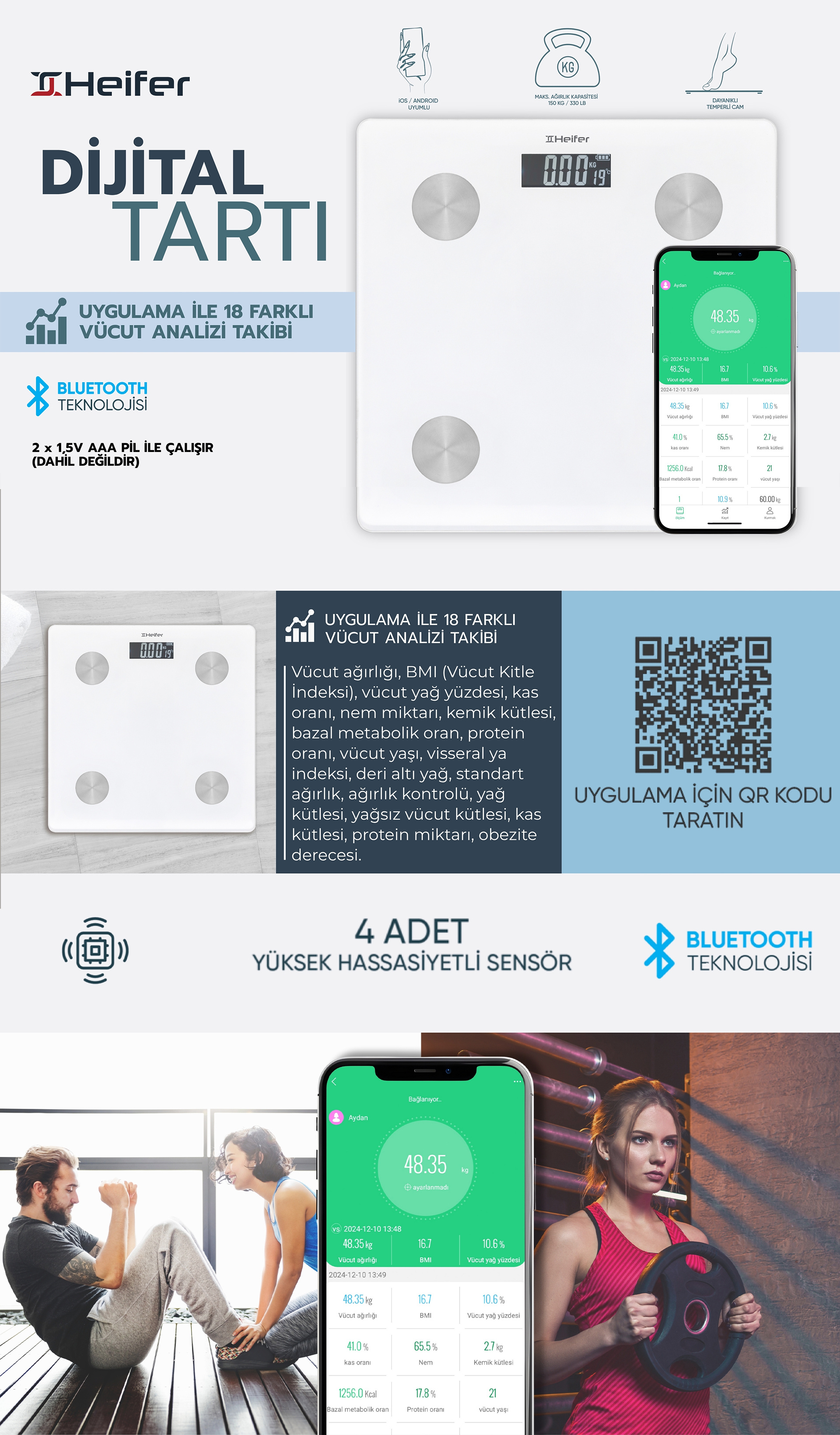 Heifer Bluetooth Bağlantılı Dijital Akıllı Tartı