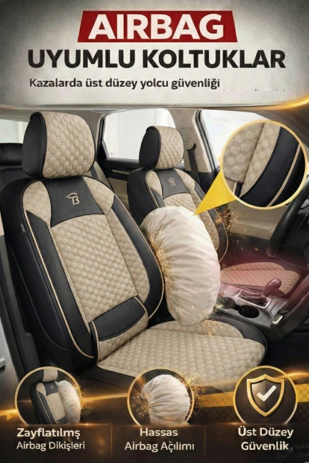 Hyundai Matrix 2001–2010 - Altay Serisi Bel Destekli Koltuk Kılıfı (Ön+Arka) - Bej Siyah — alternatif görsel