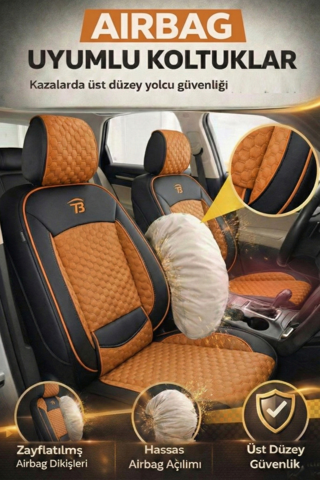 Proton Gen-2 2005–2012 - Altay Serisi Bel Destekli Koltuk Kılıfı (Ön+Arka) - Taba Siyah — alternatif görsel