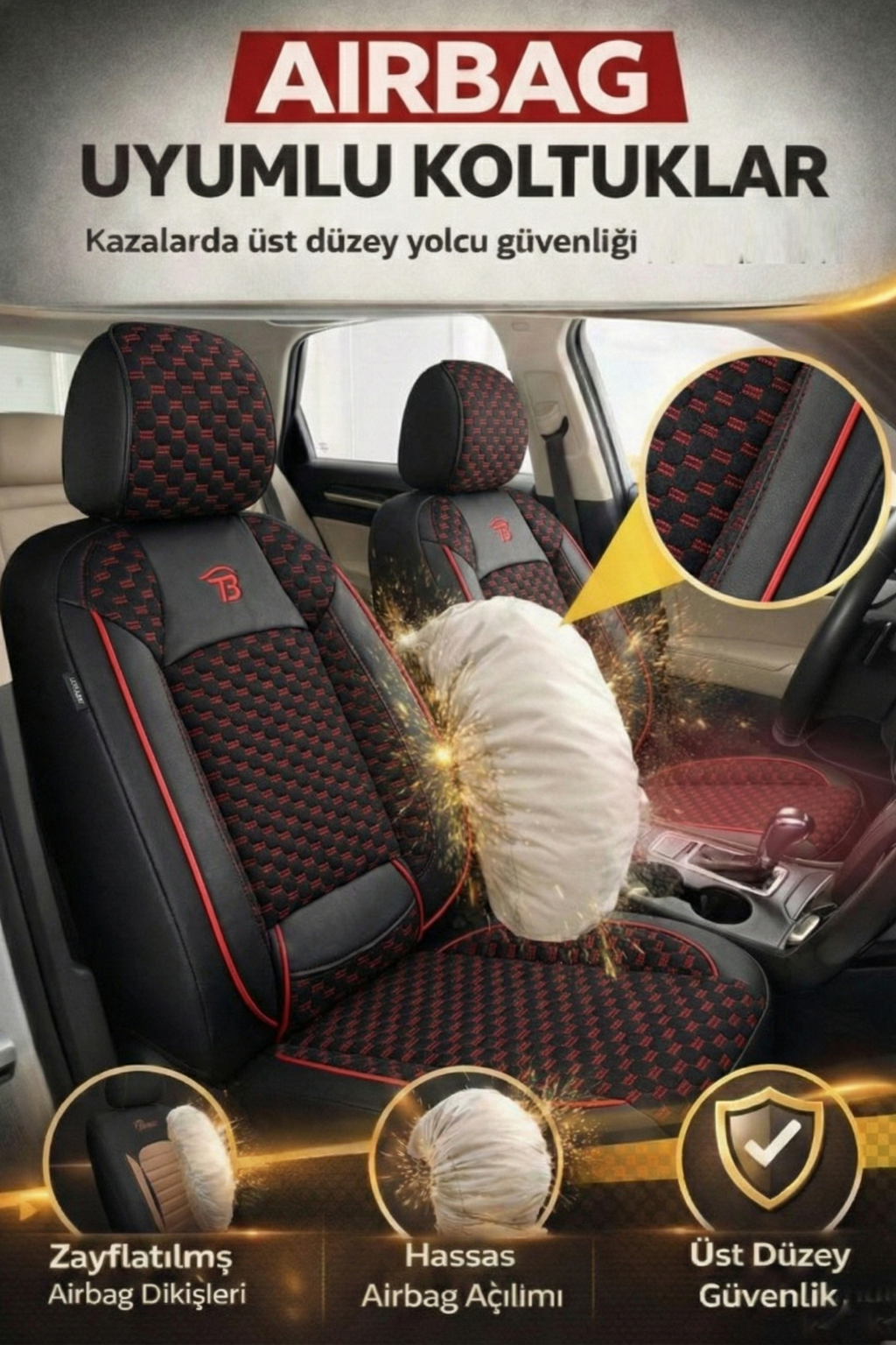Proton Gen-2 2005–2012 - Altay Serisi Bel Destekli Koltuk Kılıfı (Ön+Arka) - Siyah Kırmızı — alternatif görsel