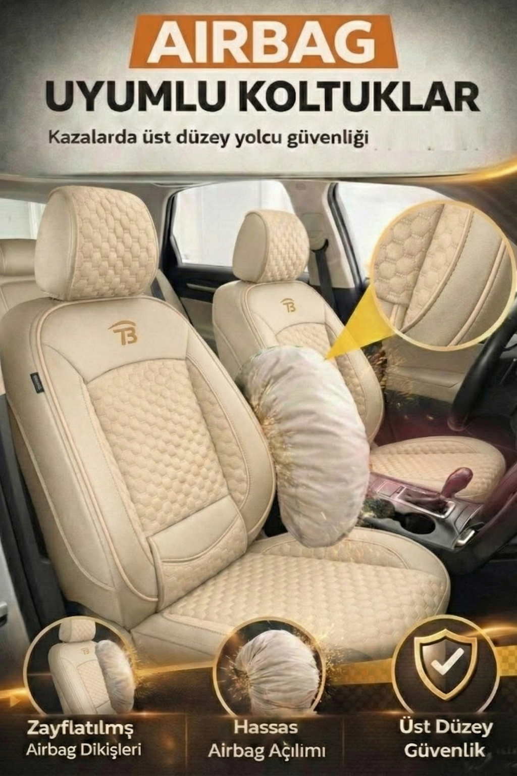 Mini R50 (Ilk Bmw Üretimi 3 Kapı) 2001–2006 - Altay Serisi Bel Destekli Koltuk Kılıfı (Ön+Arka) - Bej — alternatif görsel