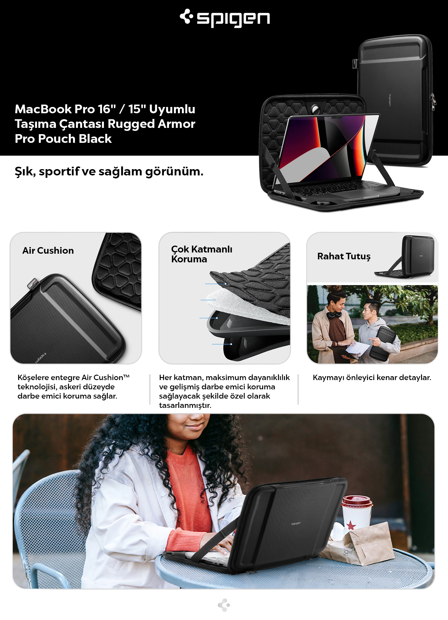 Spigen MacBook & Notebook Laptop 16'' / 15'' Taşıma Çantası Rugged