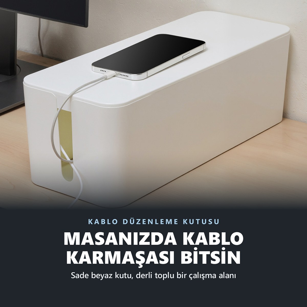 GreenTech Kablo Düzenleyici ve Priz Saklama Kutusu, Beyaz, Ekstra Büyük Boy / GT-PK08