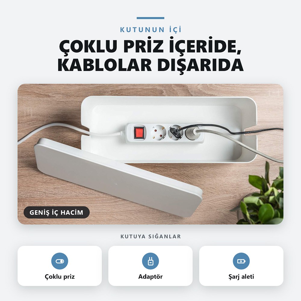 Uzatma kablosu ve fazla kablo tek kutuda