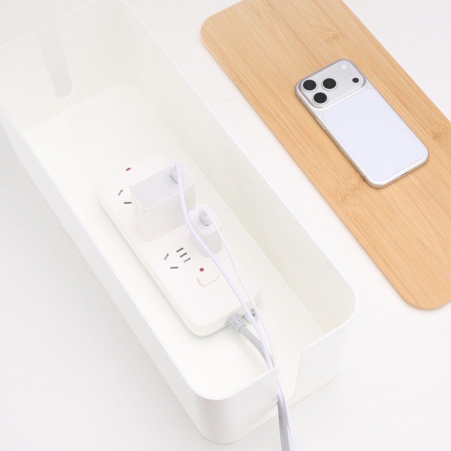 GreenTech Kablo Düzenleyici ve Priz Saklama Kutusu, Bambu-Beyaz, Ekstra Büyük Boy / GT-PK07