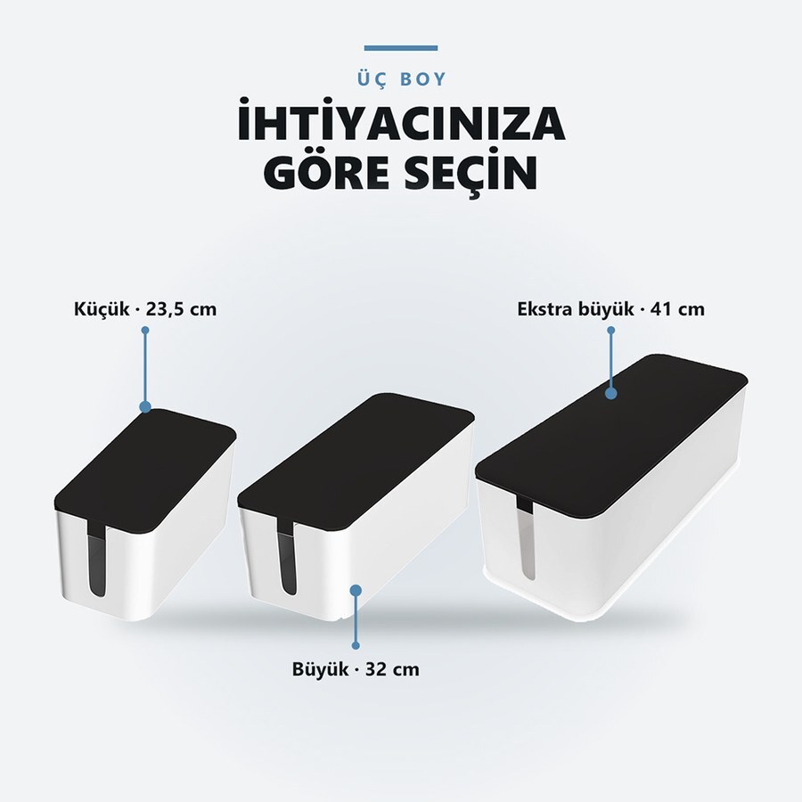GreenTech Kablo Düzenleyici ve Priz Saklama Kutusu, Siyah - Beyaz, Ekstra Büyük Boy / GT-PK18