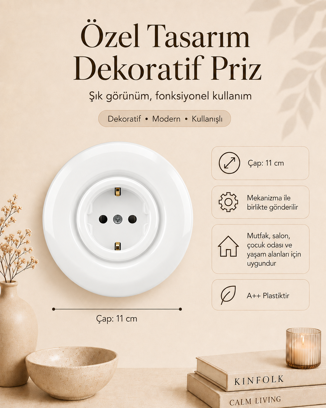 Özel Tasarım Bubble Serisi Beyaz Dekoratif Priz A Kalite Plastik (Mekanizma Dahildir)