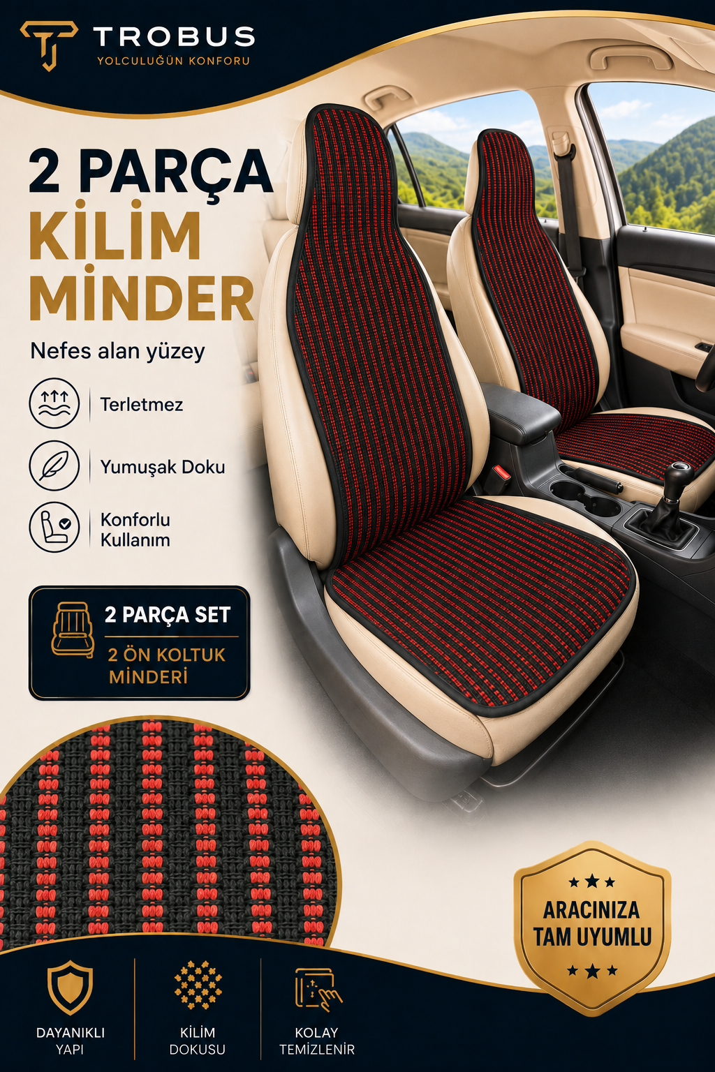 Örme Kilim Serisi Ön 2 Koltuk Minderi: Araç Koltuklarında Pratik Konfor ve Şık Görünüm
