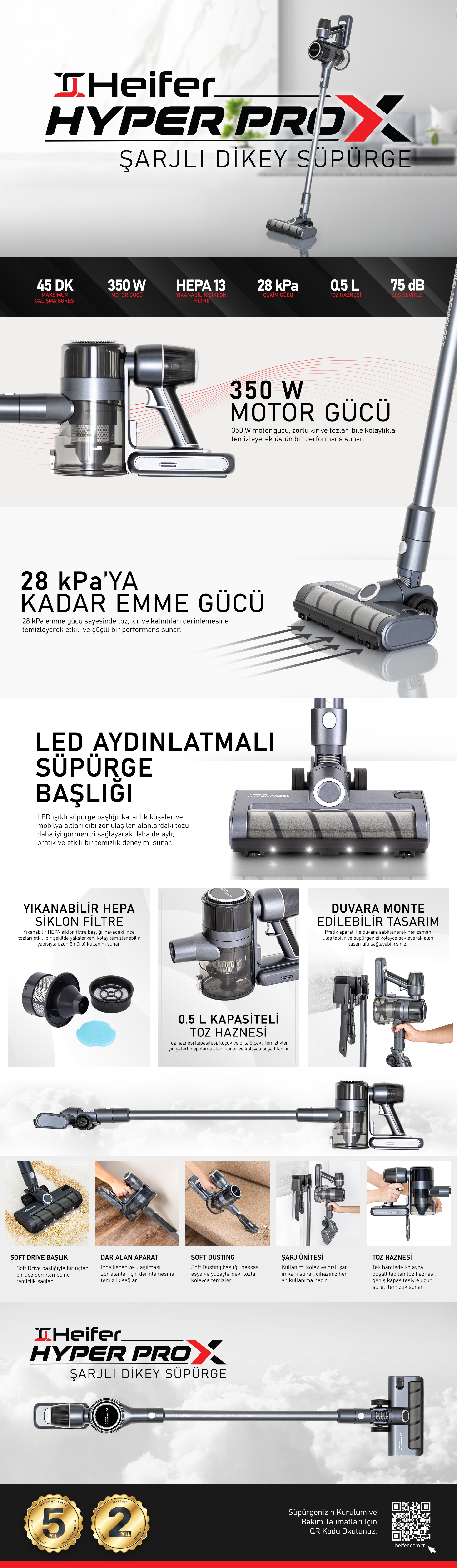 Heifer Hyper Pro X Şarjlı Dikey Süpürge