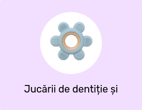 Jucărie în formă de floare, fabricată din silicon alimentar și lemn, dezvoltă abilitățile motorii, pentru dentiția bebelușului, cu multiple puncte de mestecat, 6 luni+, 95x87x18 mm - Albastru deschis