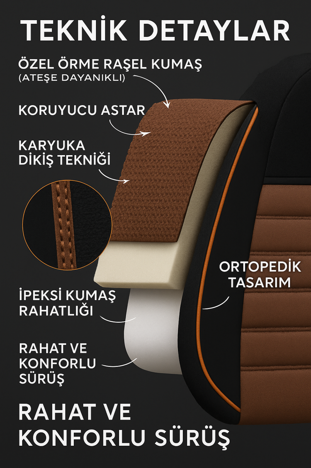 Seat Ateca 2018 ve Sonrası Natura Serisi Raşel Taba Koltuk Kılıfı — alternatif görsel