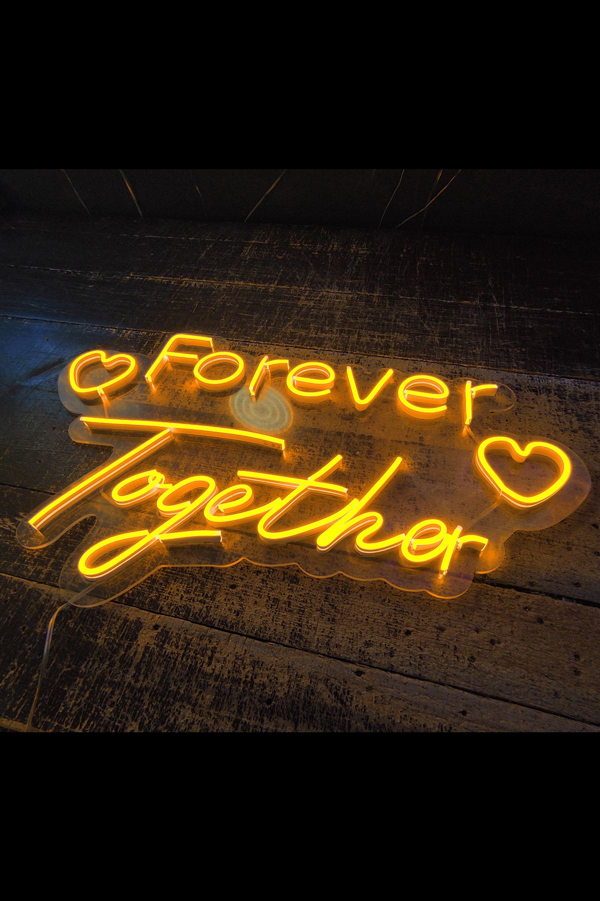 Işıklı Kalpli Forever Together: Neon LED Tabela Duvar Dekorasyon Ürünü 