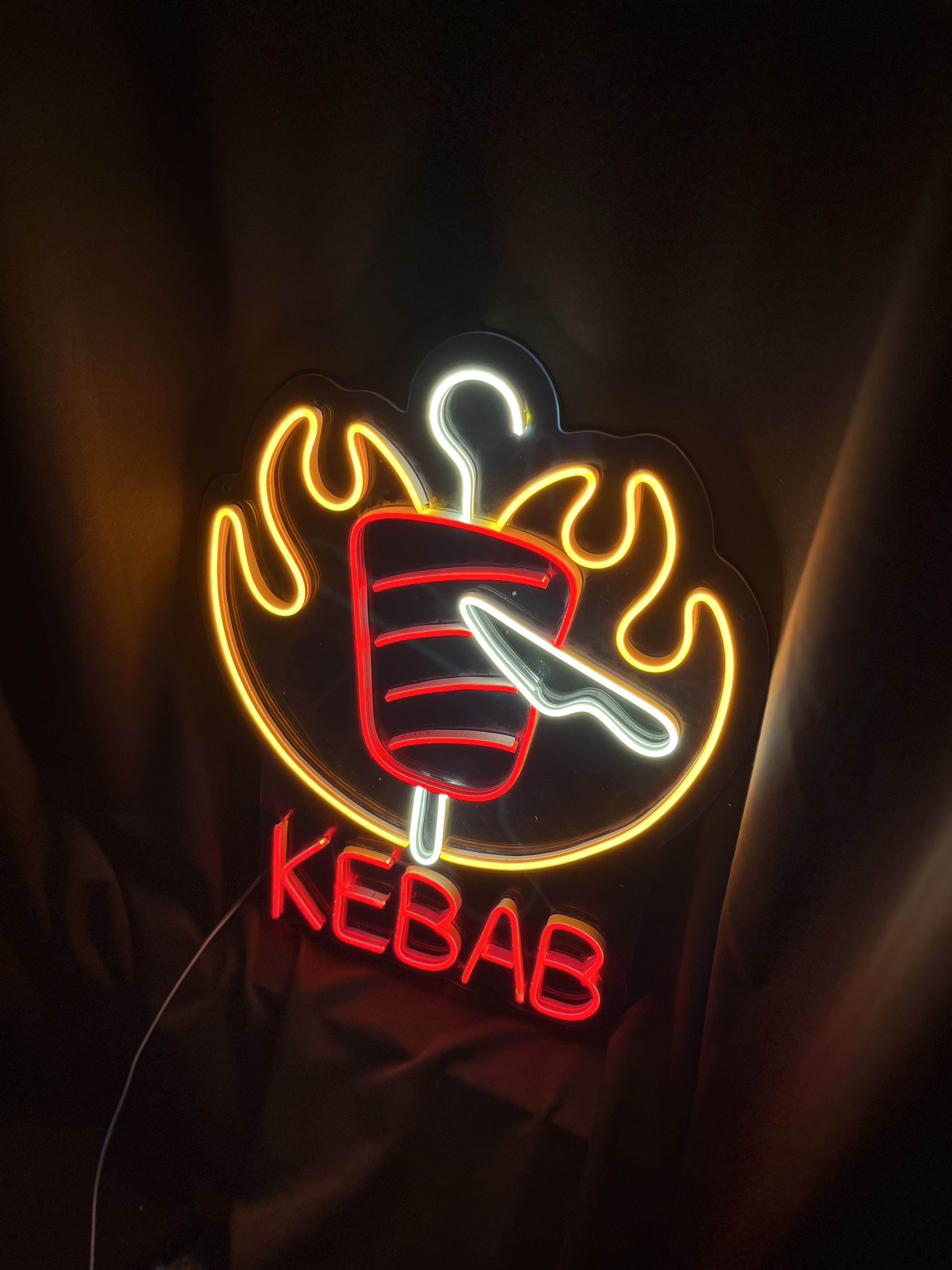 Döner Kebab - Dekoratif Duvar Aydınlatması Neon Led Yazı Lokanta Restoran Kebap 42x53 cm