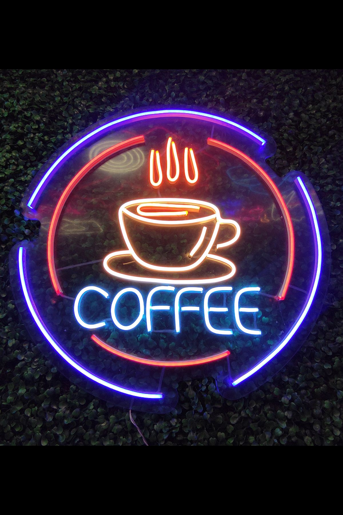 Işıklı Çemberli Fincan ve Coffee Yazısı: Neon LED Tabela Duvar Dekorasyon Ürünü 