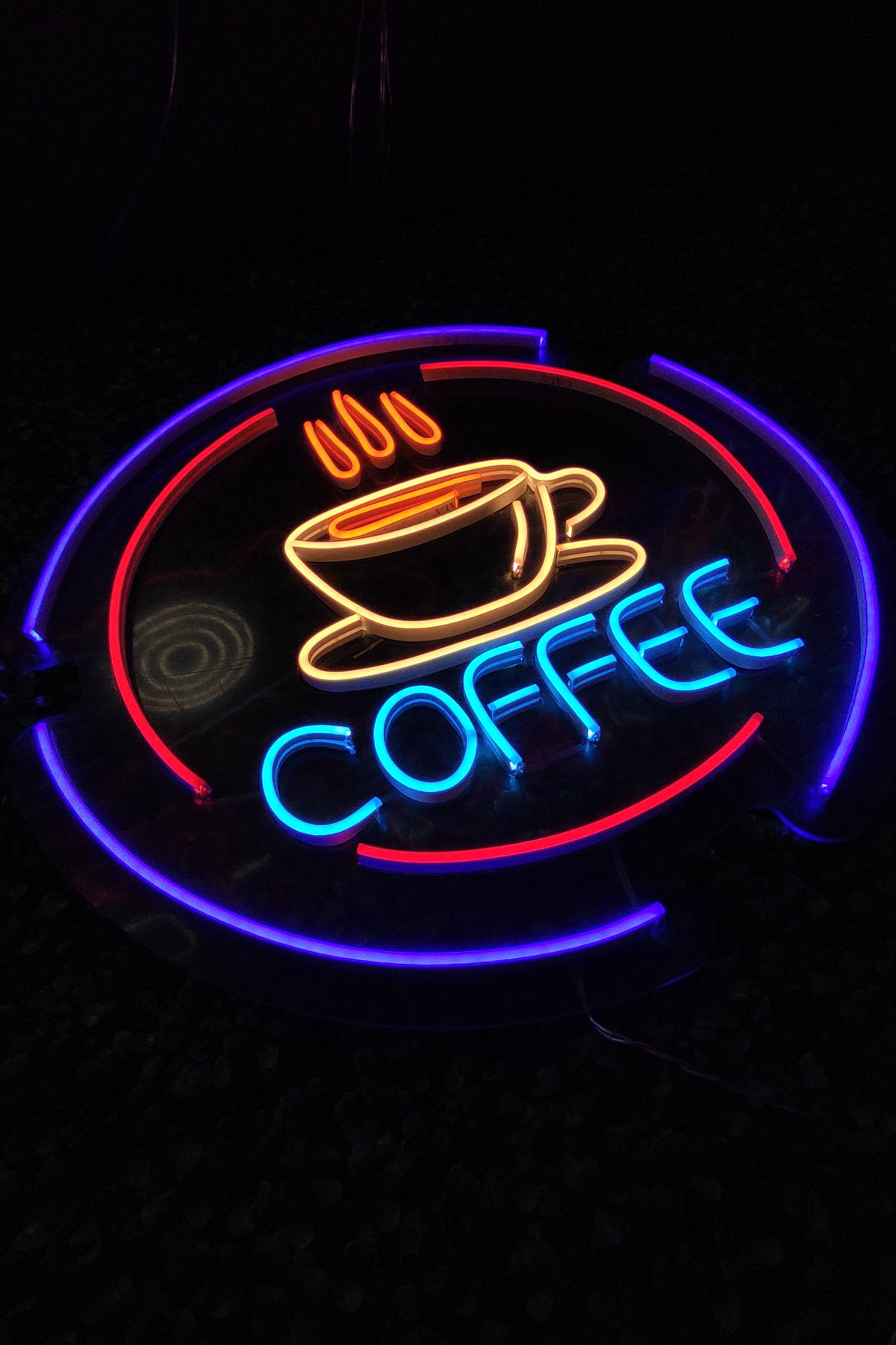Işıklı Çemberli Fincan ve Coffee Yazısı: Neon LED Tabela Duvar Dekorasyon Ürünü 