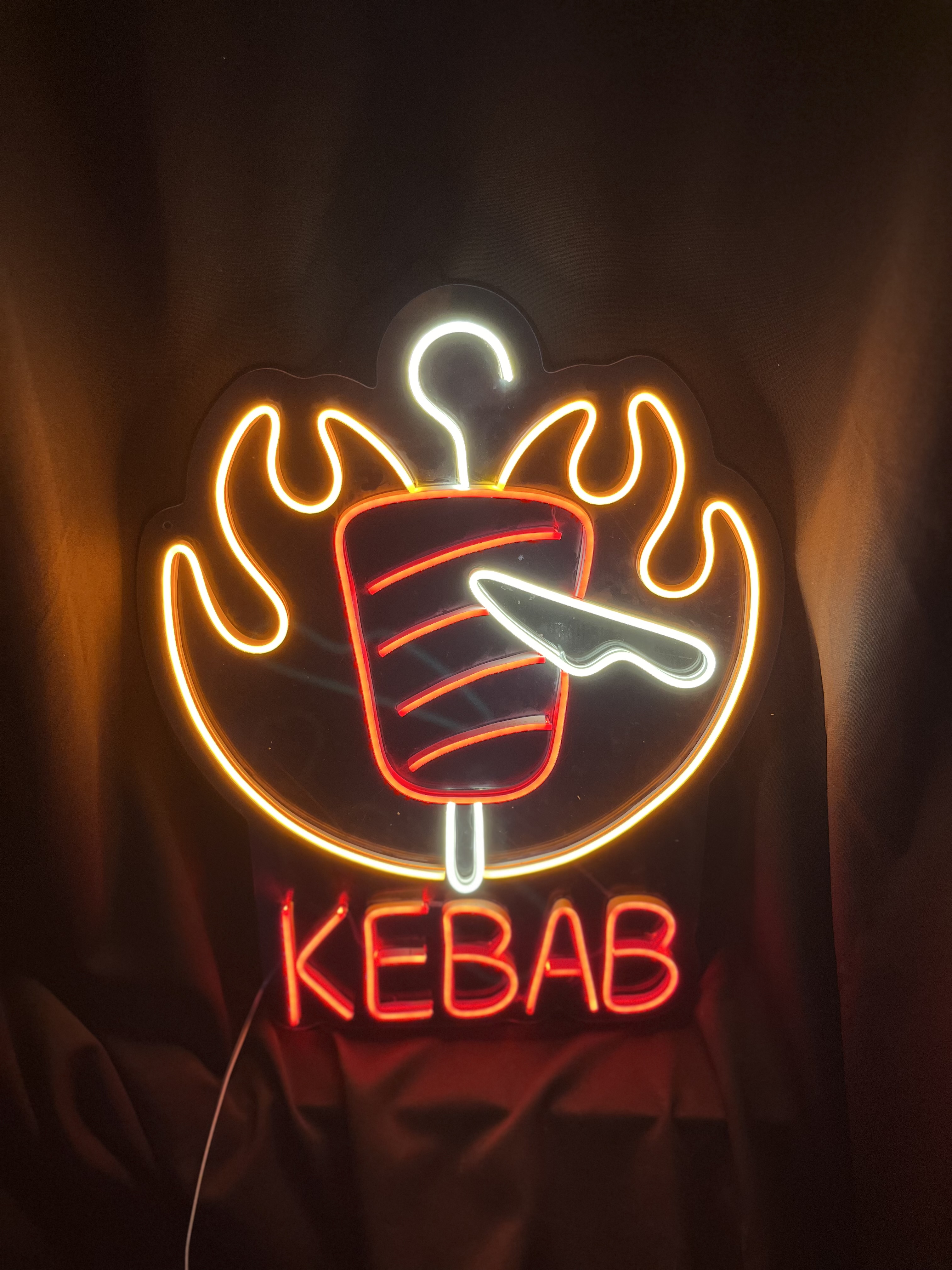 Döner Kebab - Dekoratif Duvar Aydınlatması Neon Led Yazı Lokanta Restoran Kebap 42x53 cm