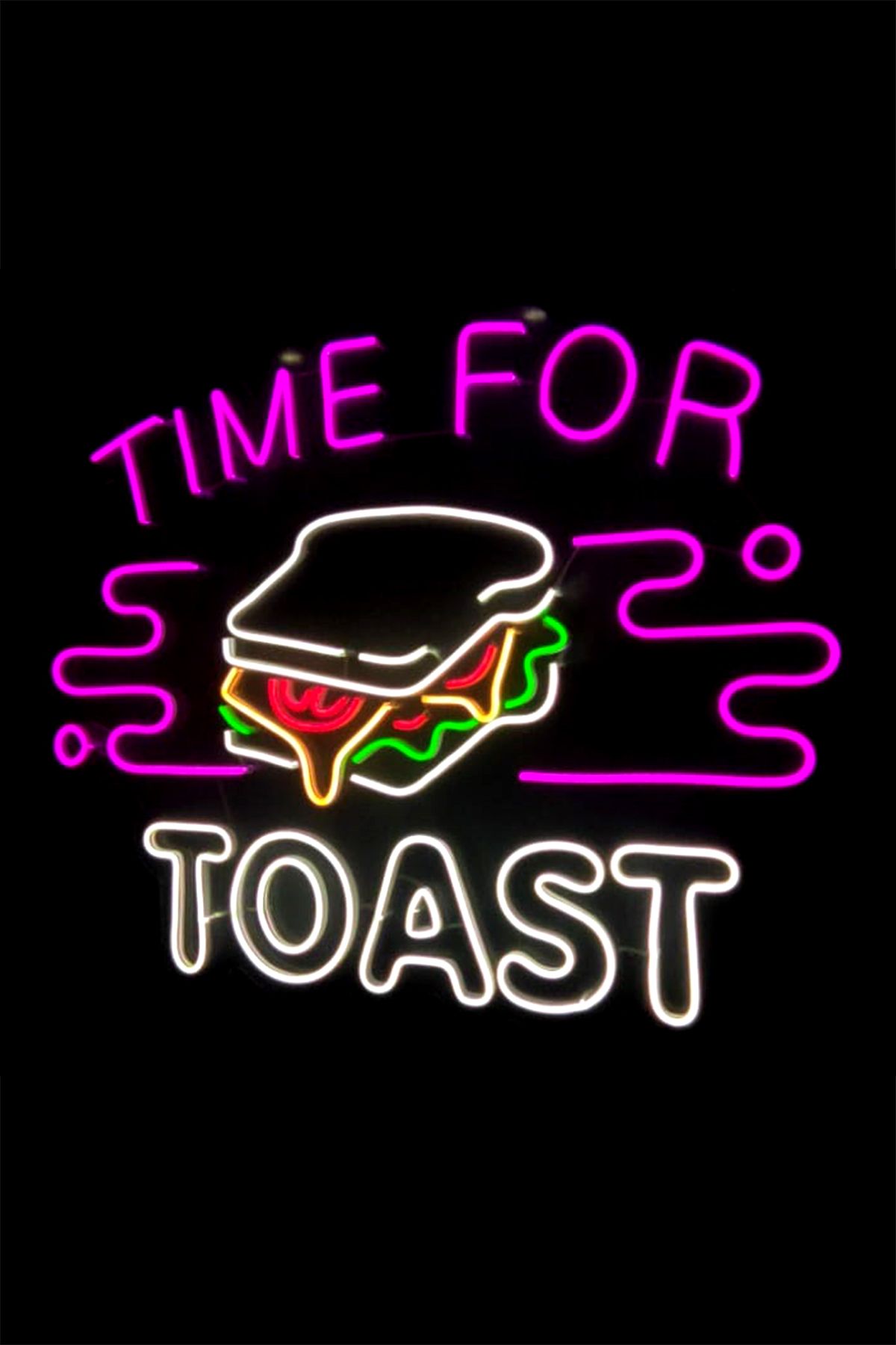 Time For Toast Yazılı ve Tost Şeklinde Neon Led Işıklı Tablo Duvar Dekorasyon Ürünleri