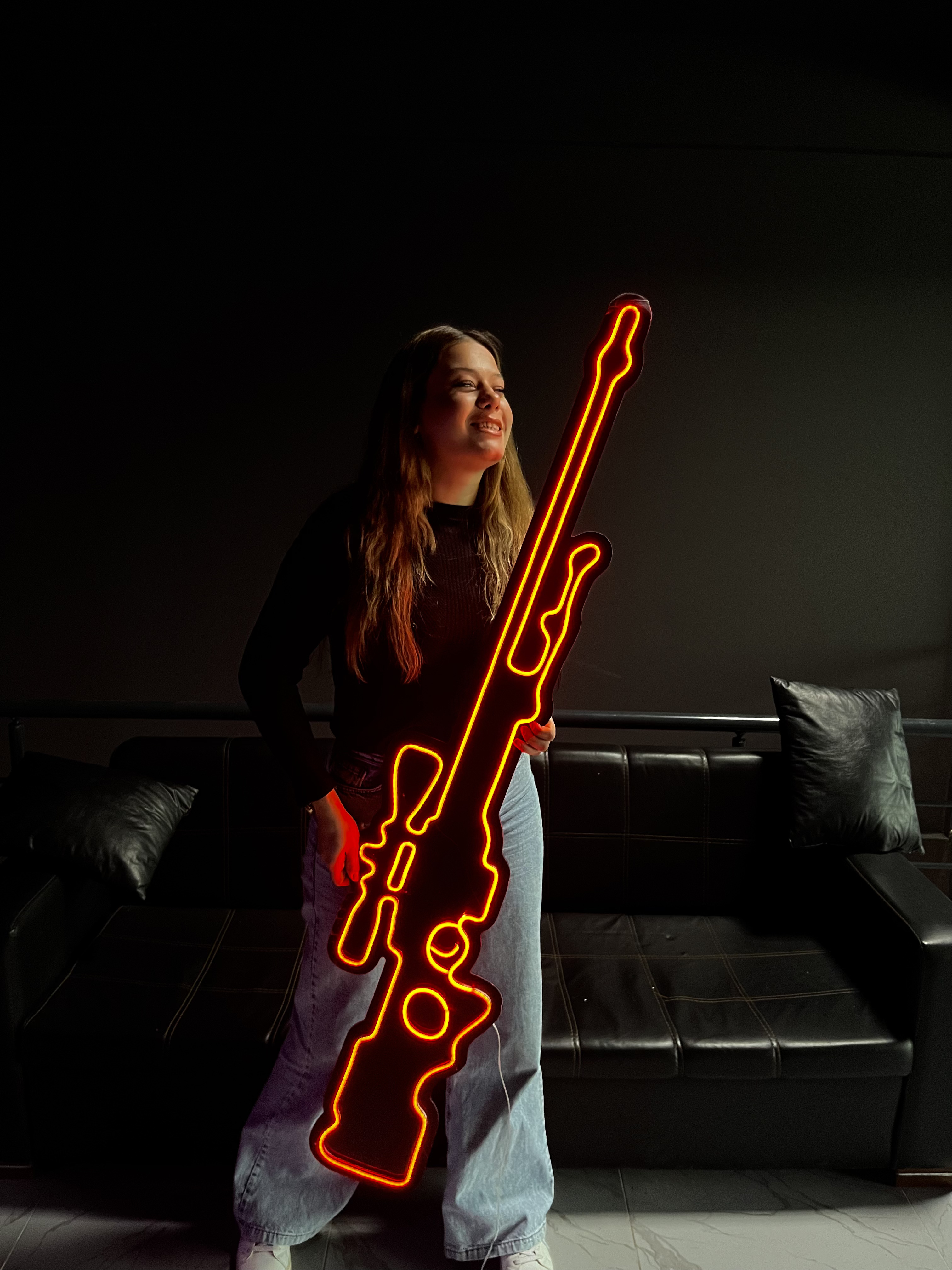 Sniper Riffle Kanas Awp Keskin Nişancı Tüfeği - Dekoratif Duvar Neon Led Yazı Oyun Salonu 150x33 cm
