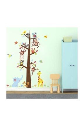 Çocuk Ve Bebek Odasi Duvar Dekor Süsleme Renkli Agaç Neşeli Orman Hayvanları Sticker Pvc T3514235230 H395