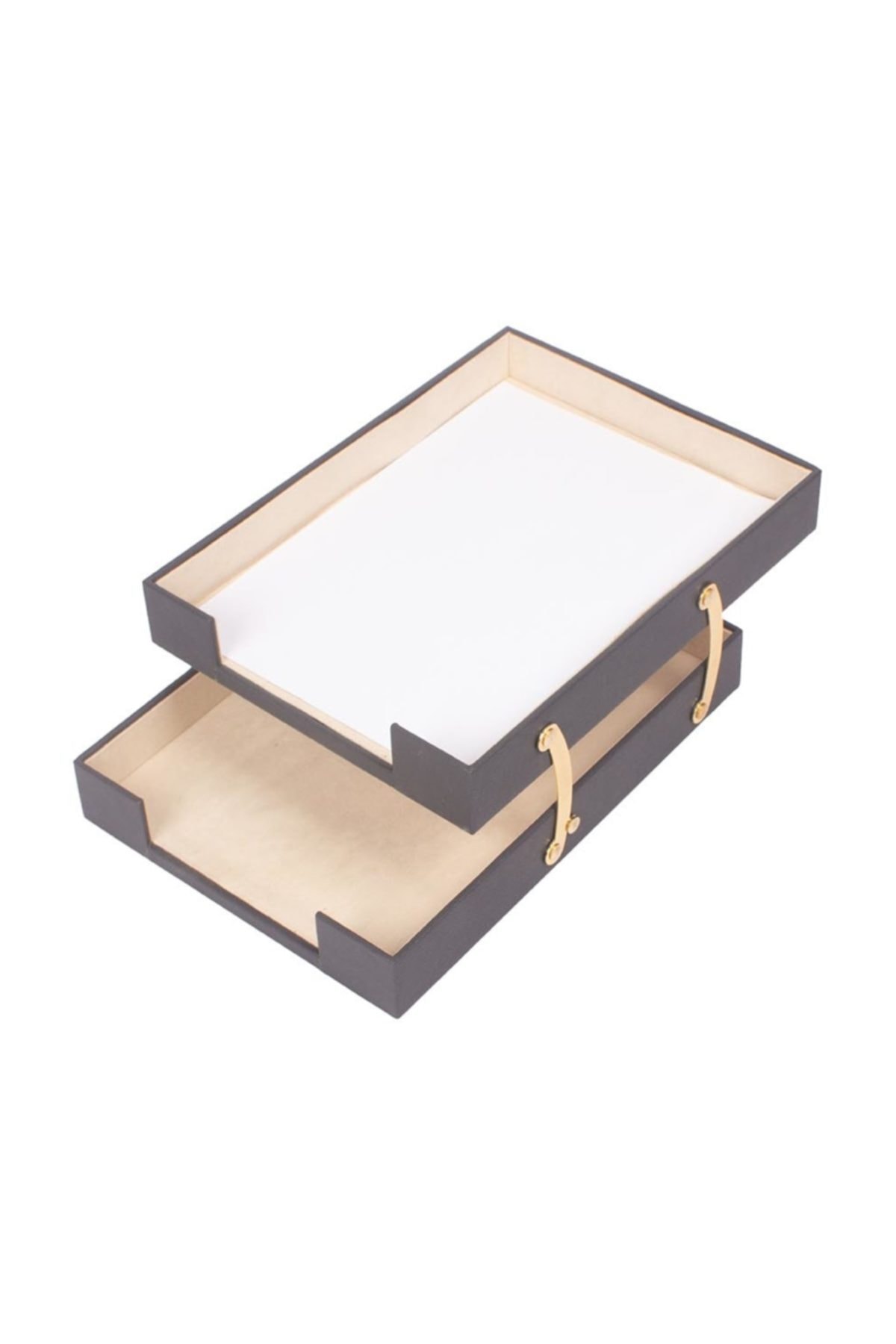 Güner Ofis Ikili Katlanabilir Deri Evrak Rafı Gri