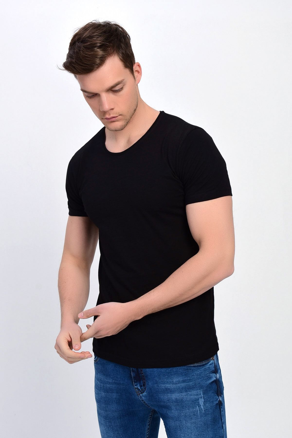 DYNAMO-Ανδρικό μπλουζάκι Black Plus Size Crew Neck Lycra Basic 3