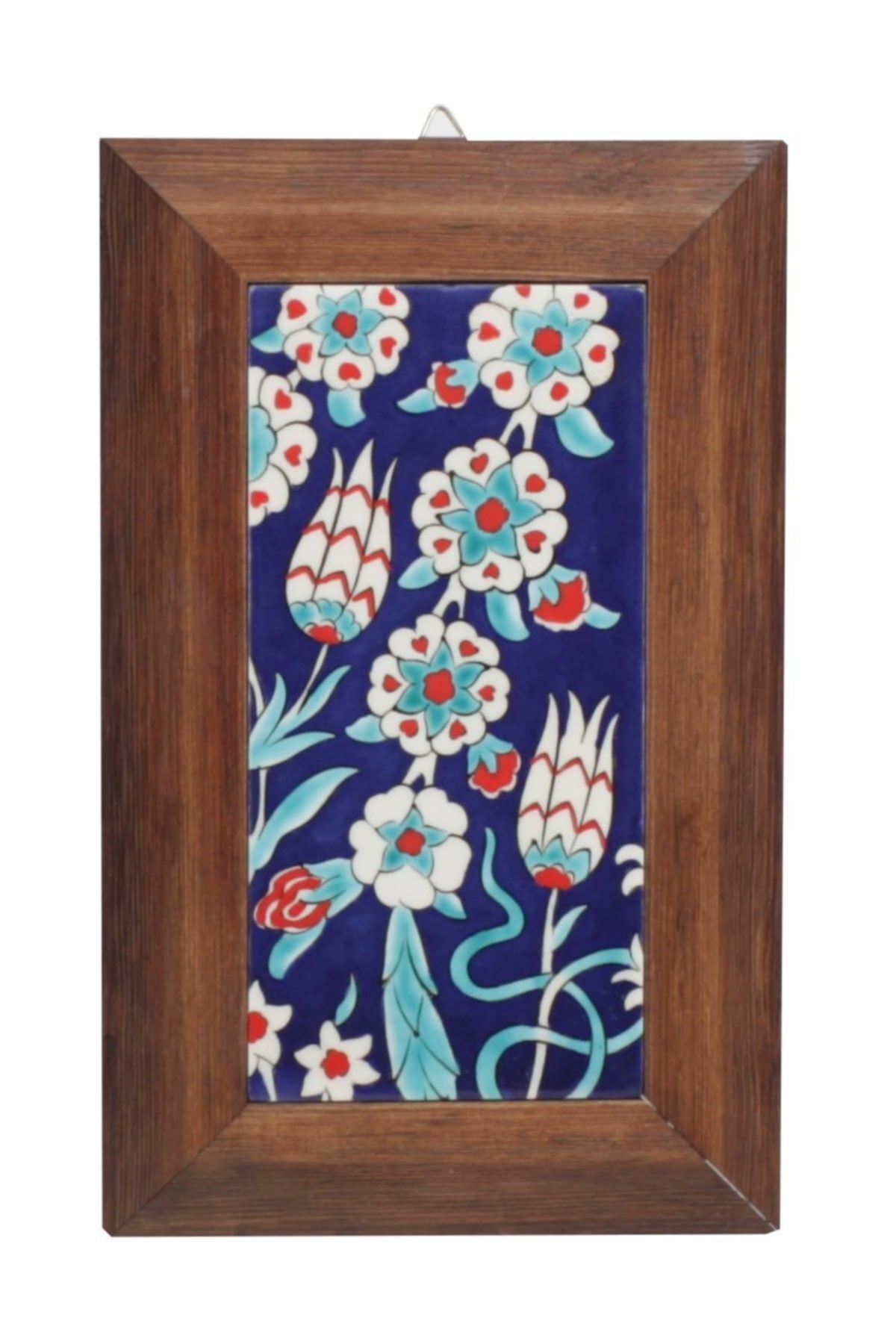 Ahşap Çerçeve Beyaz Lale Dekor Çini Tablo 10x20cm