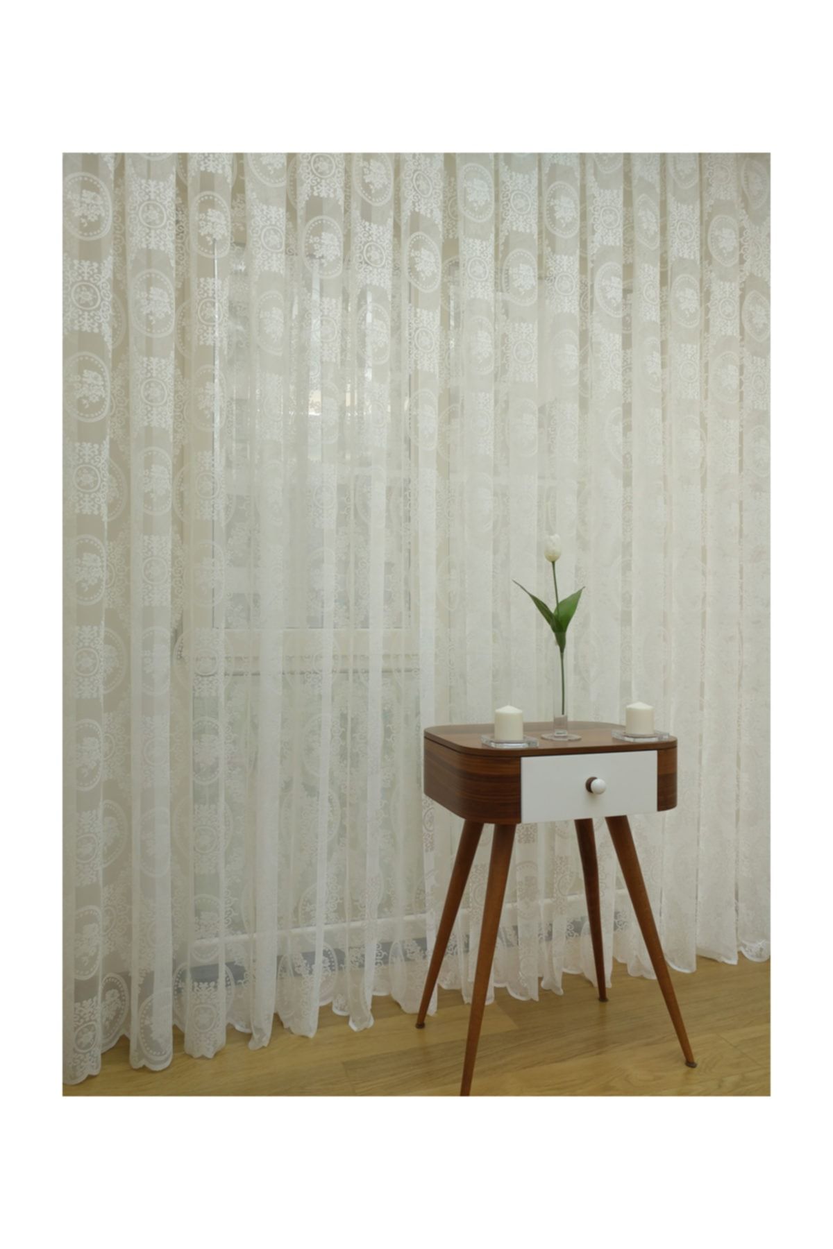 Esse Home Çiçek Desenli Özel Örme Dokulu Tül Perde, 300x260, Sık Pile, 1/3