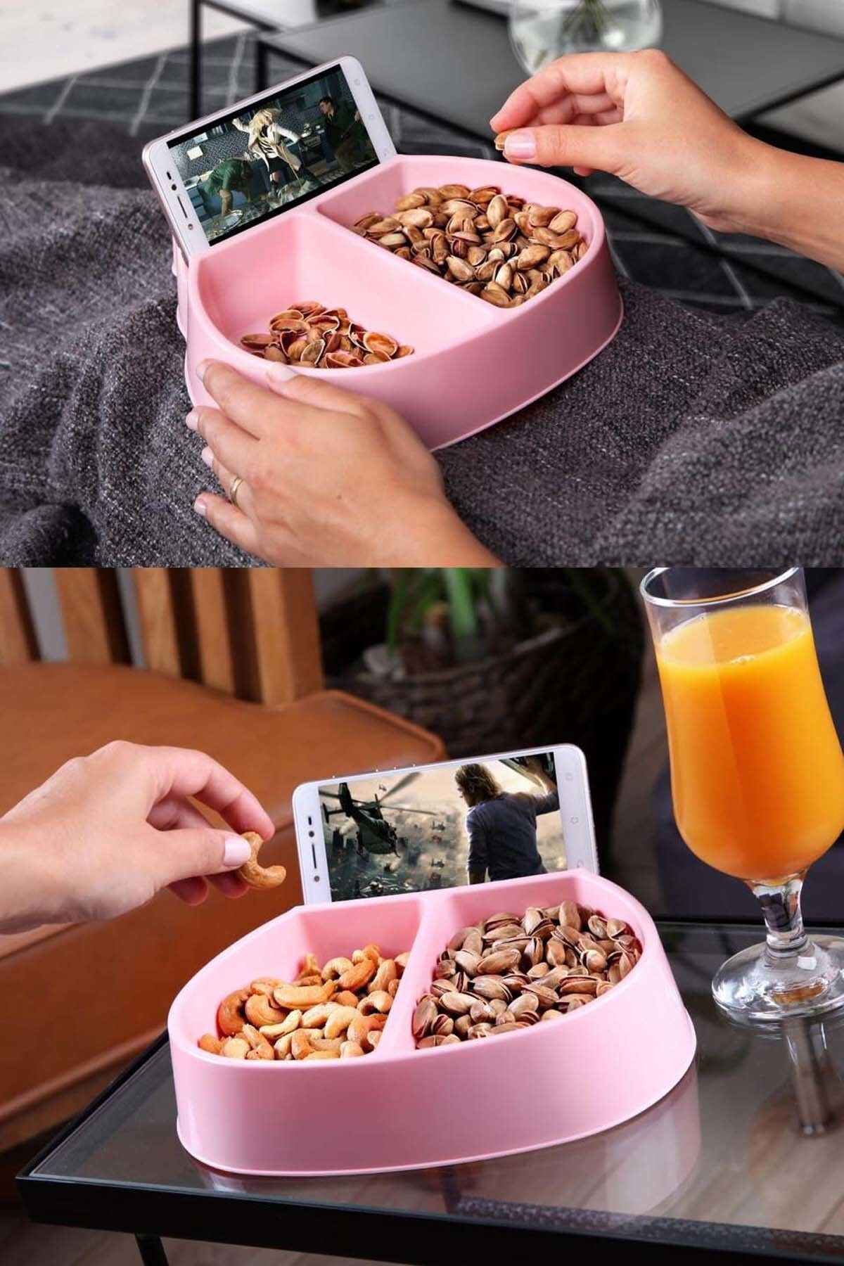 Binbirreyon Pratik Çerezlik Telefon Standlı Çerez Kasesi 2 Bölmeli Ra523