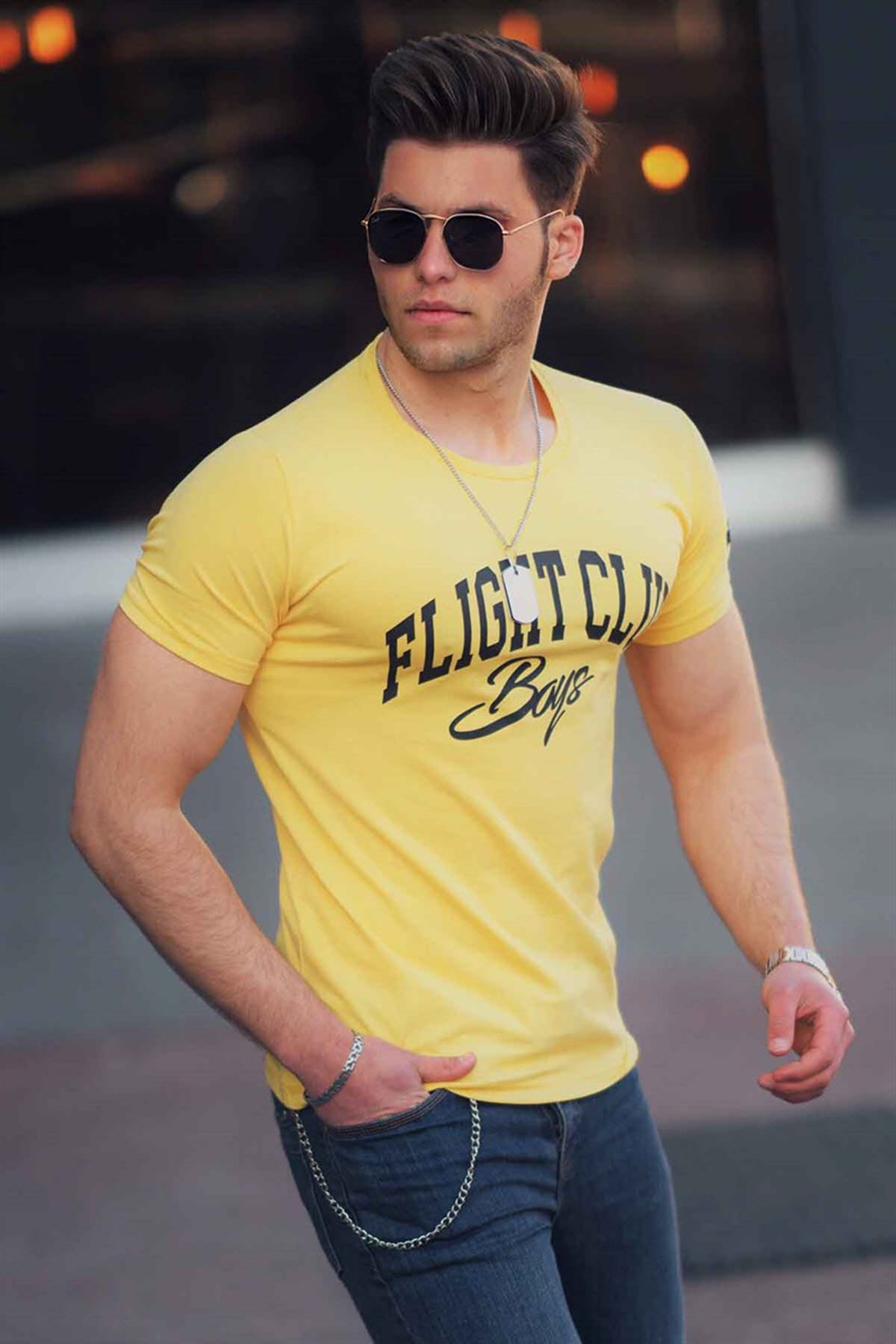 Madmext T-Shirt Gelb Regular Fit Fast ausverkauft