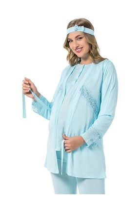 Güpürlü Hamile Şık Tasarımlı Kadın Pijama Takımı 2441 2441-MAVİ