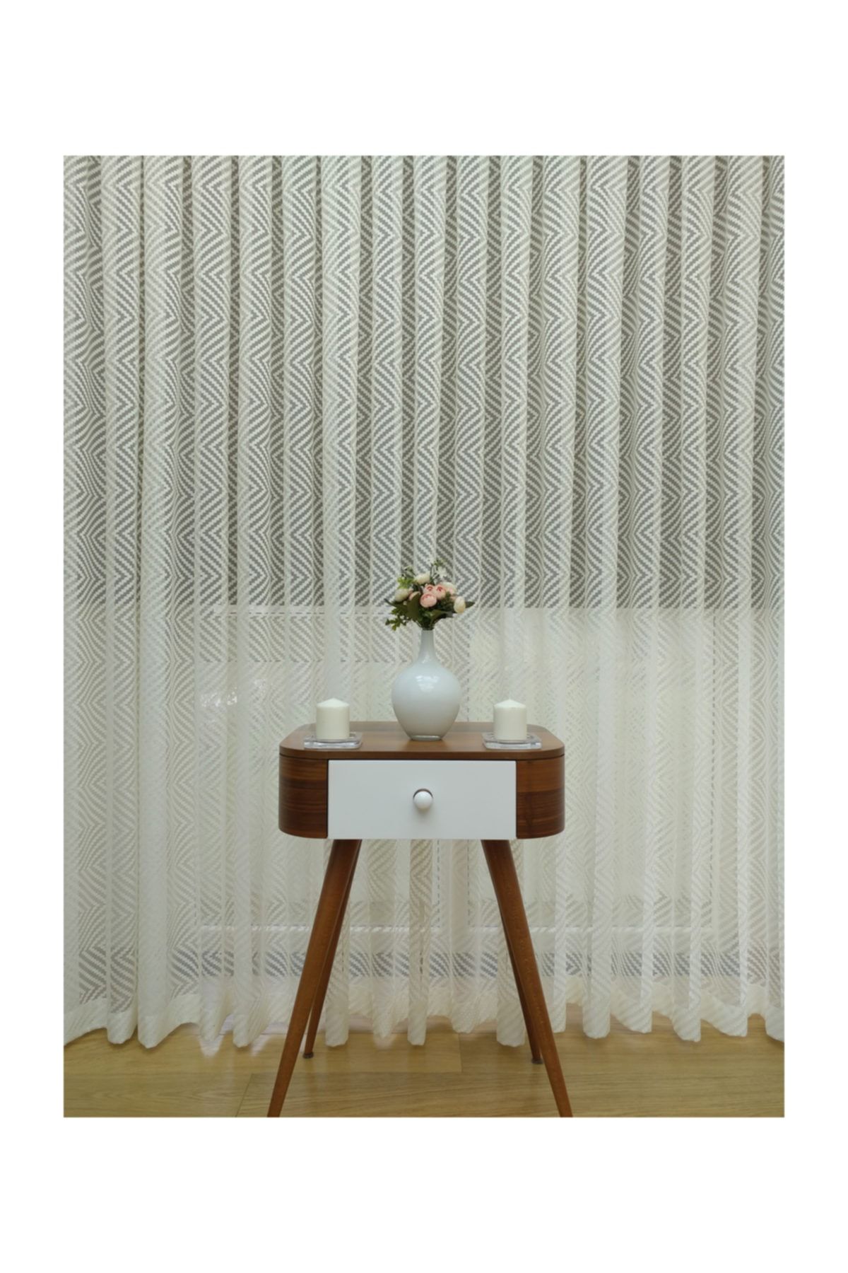 Esse Home Geometrik Desenli Tül Perde Etek Katlamalı, 250x250, Sık Pile, 1/3