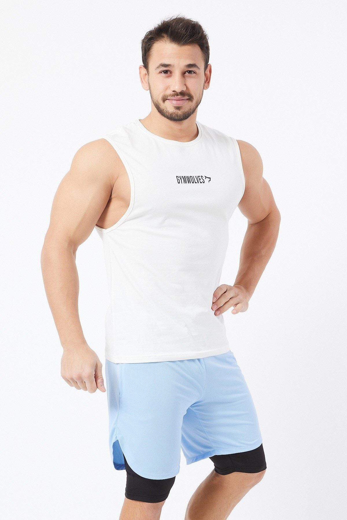Gymwolves Erkek Kolsuz T Shirt Krem Erkek Spor T Shirt Workout Tanktop Trendyol