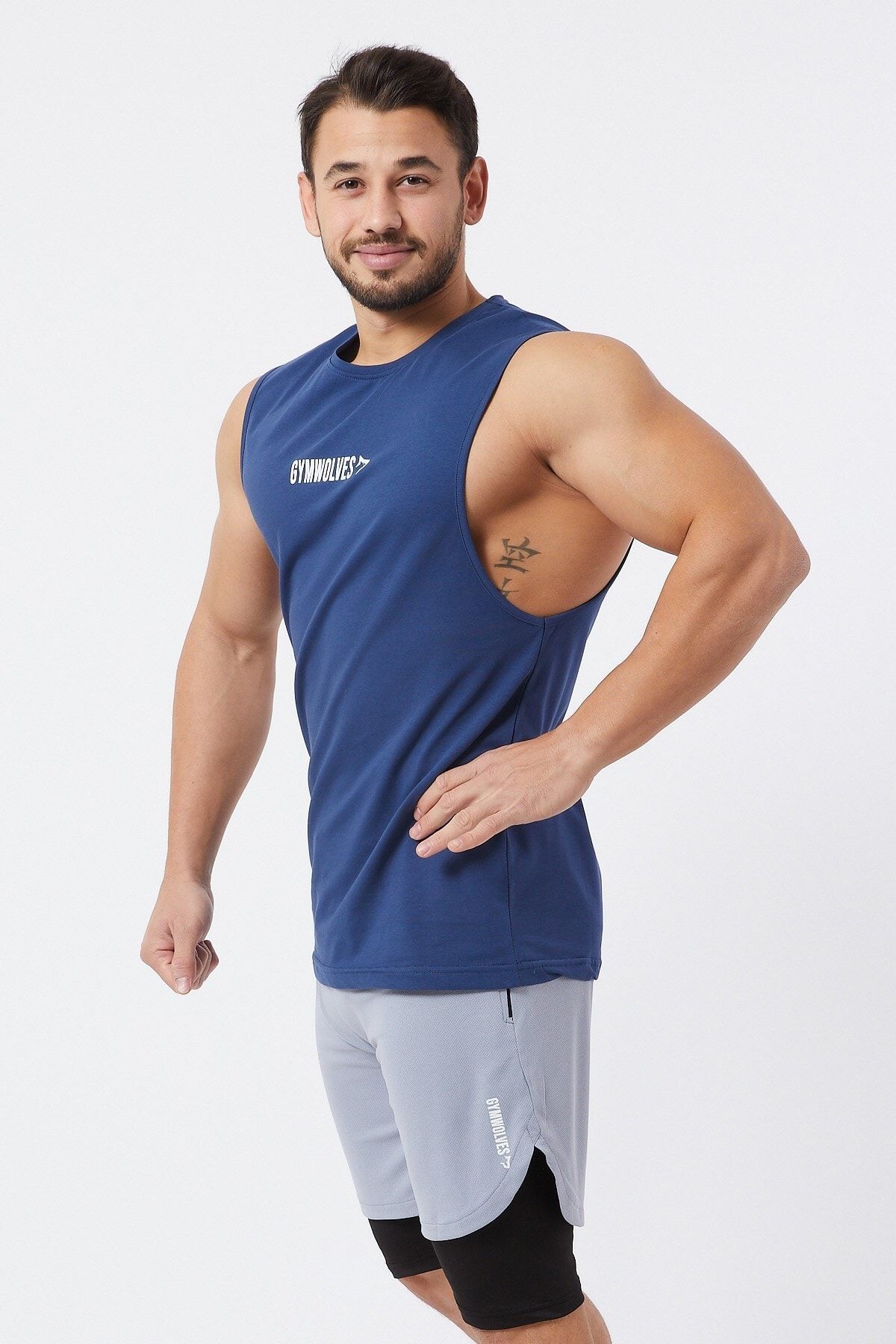 Gymwolves Erkek Kolsuz T Shirt Indigo Erkek Spor T Shirt Workout Tanktop Trendyol