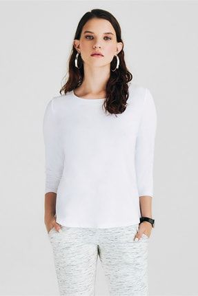 Kadın Beyaz Yuvarlak Yaka Basic T-Shirt W1048 W 1048
