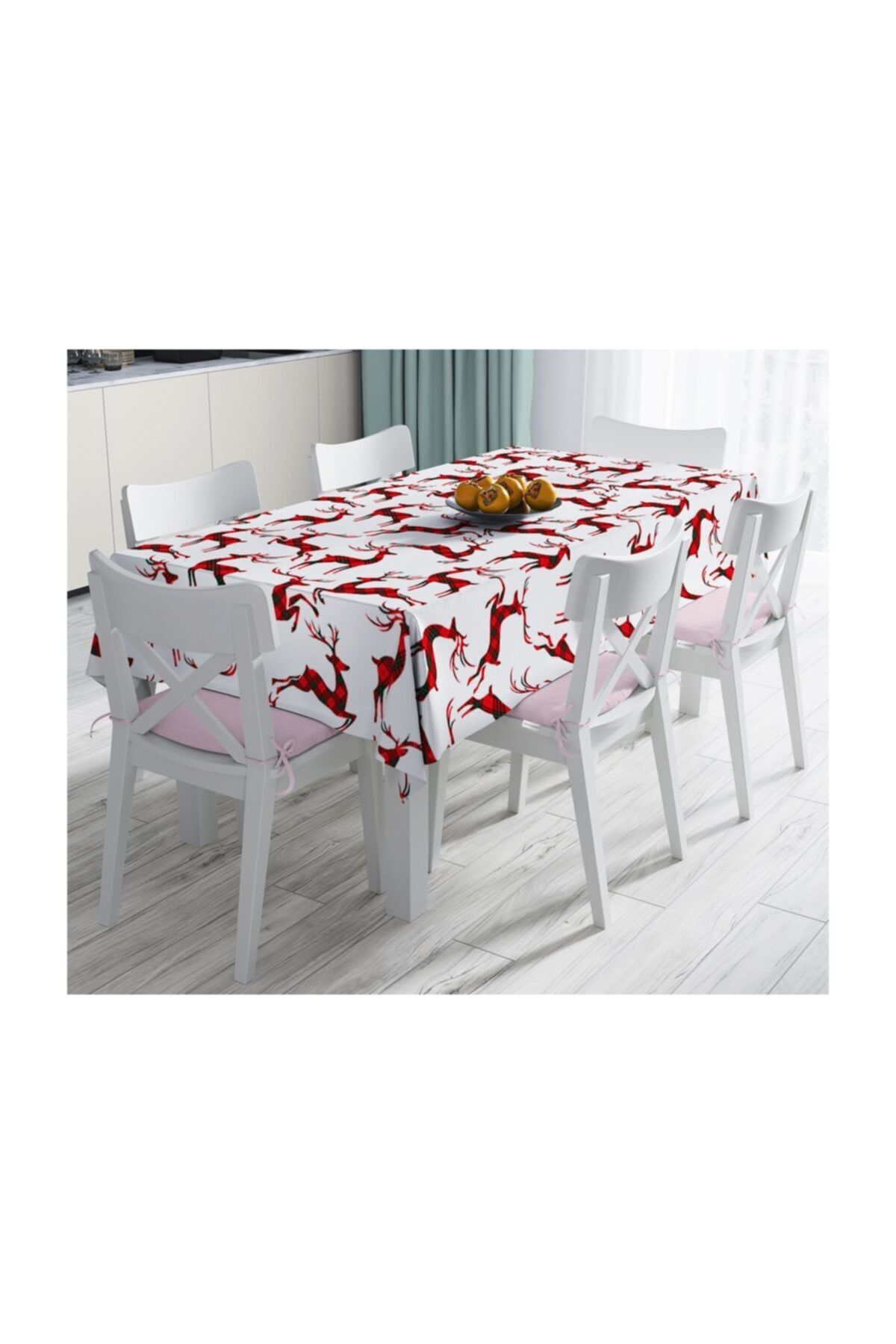 Realhomes Față De Masă Cu Imprimare Digitală Cu Motiv Cerb În Carouri-120x140 Cm - One Size