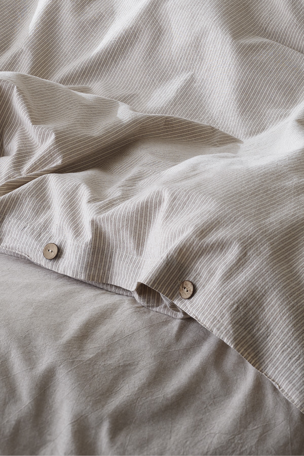 Berolige Shirt %100 Pamuklu Çift Kişilik Yıkamalı İplik Boya Çizgili Nevresim Takımı Kahverengi fotoğrafı 4 (önizleme)