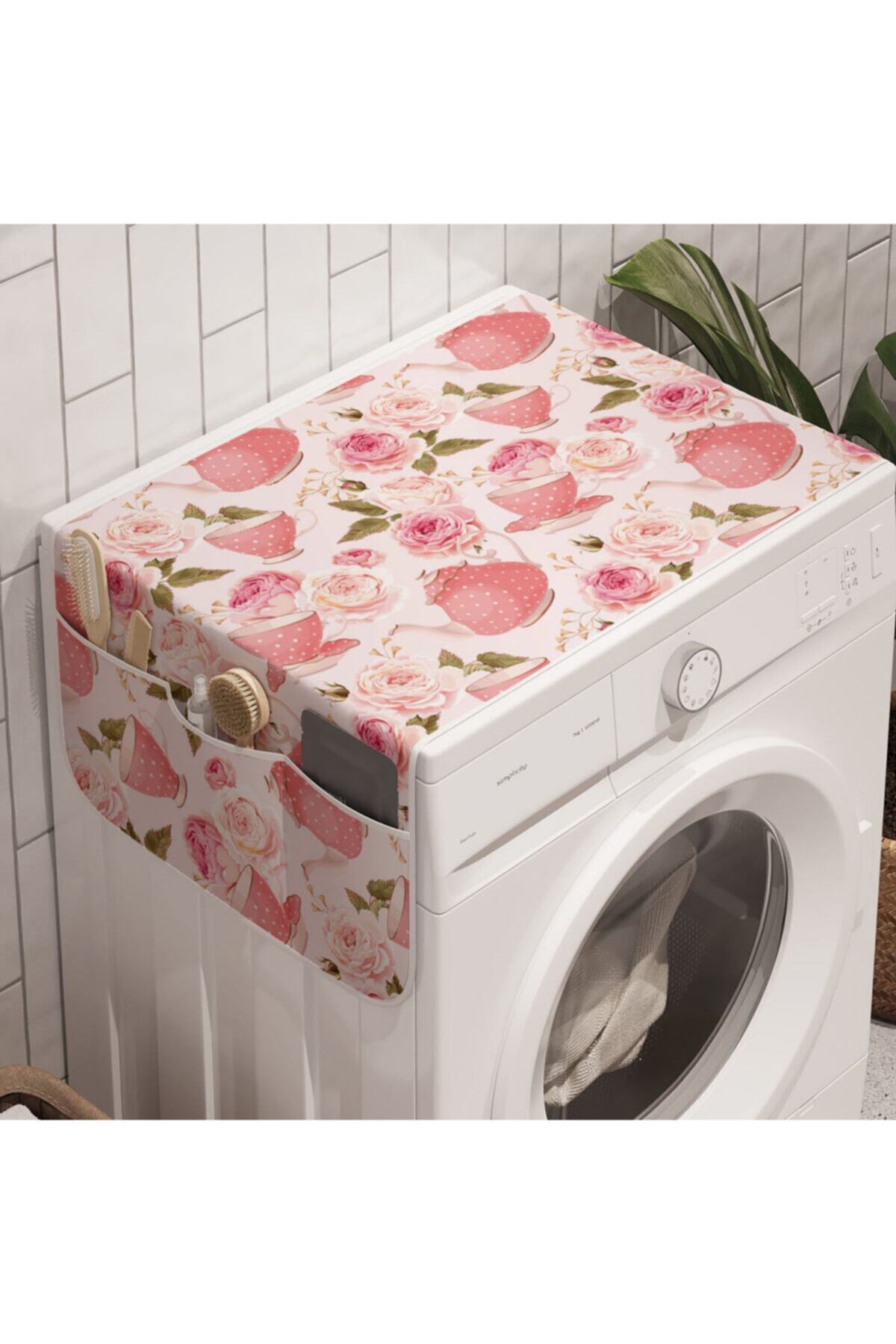 Rengirenk Cicekli Camasir Makinesi Duzenleyici Pembe Gul Ve Caydanlik Trendyol