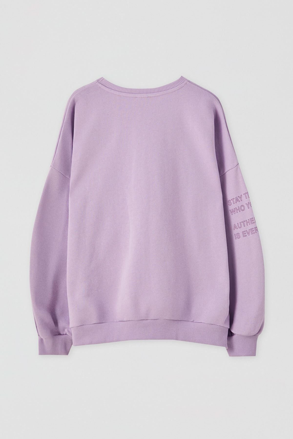 Nesrinden Kadin On Baskili Saks Sweat Swtstokb0004 Trendyol