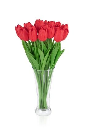 Fransız Style Şeffaf Vazoda 20'li Kırmızı Islak Lale Yapay Çiçek FRSEFFAFVAZOLALE20-KIRMIZI-CCKMSN